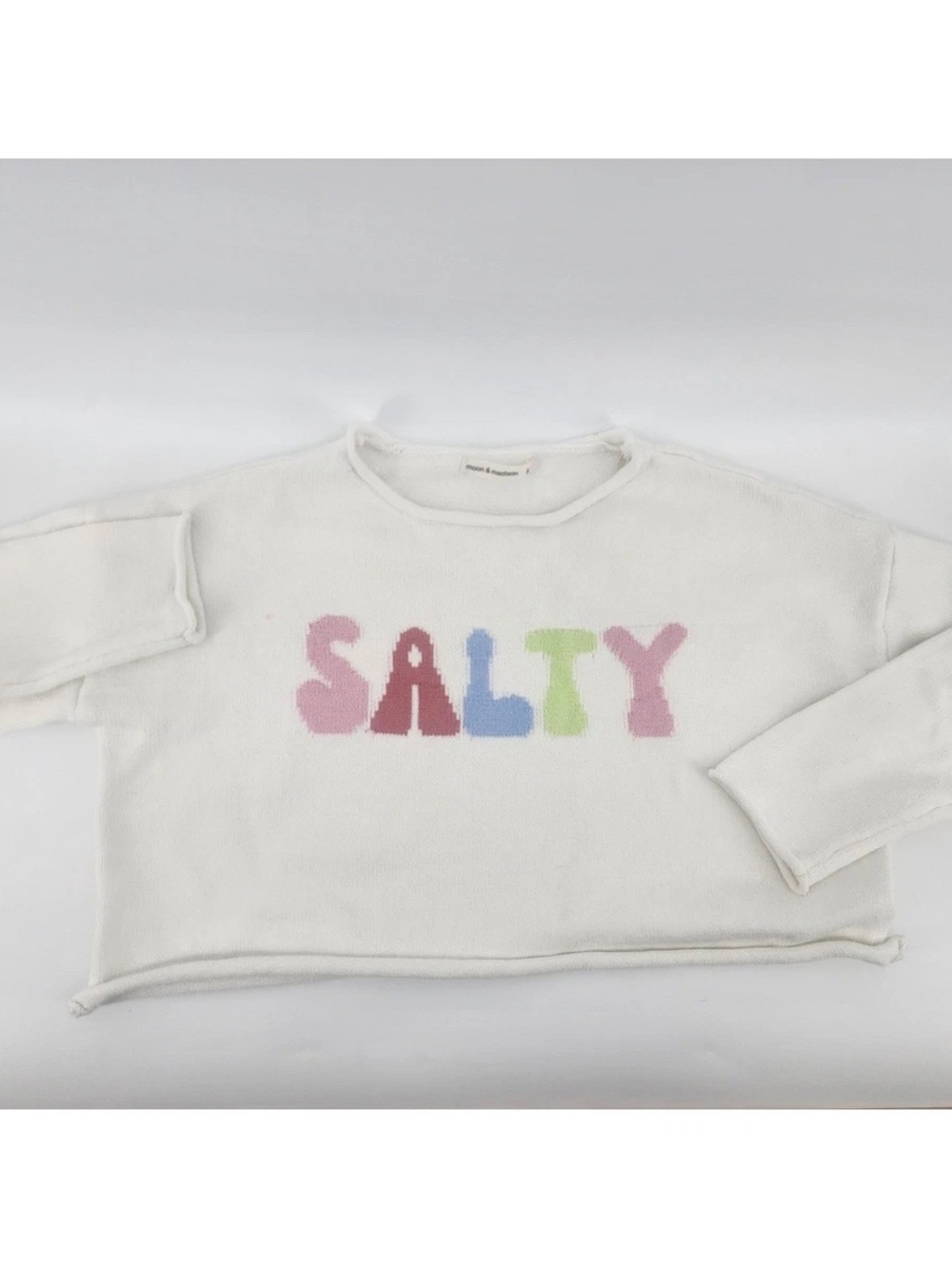 moon & madison White Pullover with Multicolor Pastel 'SALTY' Letters
